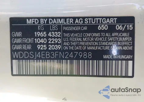 2015 Mercedes-Benz Cla 250 z USA, uszkodzony, nr VIN WDDSJ4EB3FN247988